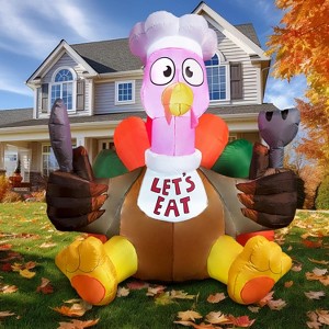 Paaaawaters 6 FT Thanksgiving Inflatable Turkey Decorations, LED Light Up Turkey with Pilgrim Hat - 1 of 4