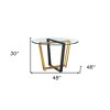 HomeRoots 48" Clear And Gold Glass And Iron Sled Base Round Top Dining Table - 3 of 4