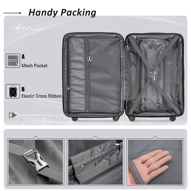 2 Piece Lightweight Suitcase Set ABS Luggage Set With TSA Lock & Expanable Spinner Wheels 20inch+24inch Set, 5 of 8