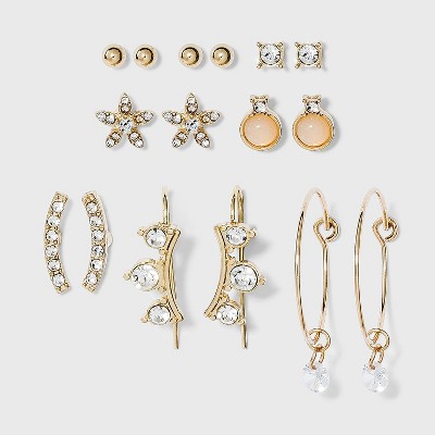 Charm Hoop, Stud and Ear Climber Earring Set 8pc - A New Day™