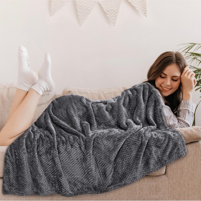 Dark Gray Waffle Textured Fleece Throw Blanket