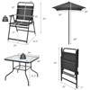 Tangkula 6-Piece Patio Dinning Sets Garden Table Set Outdoor Folding Chairs & Glass Table Set w/ Umbrella Grey - 4 of 4