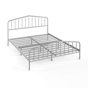 Costway Queen Size Metal Bed Frame Platform Headboard & Footboard W/Storage Sliver