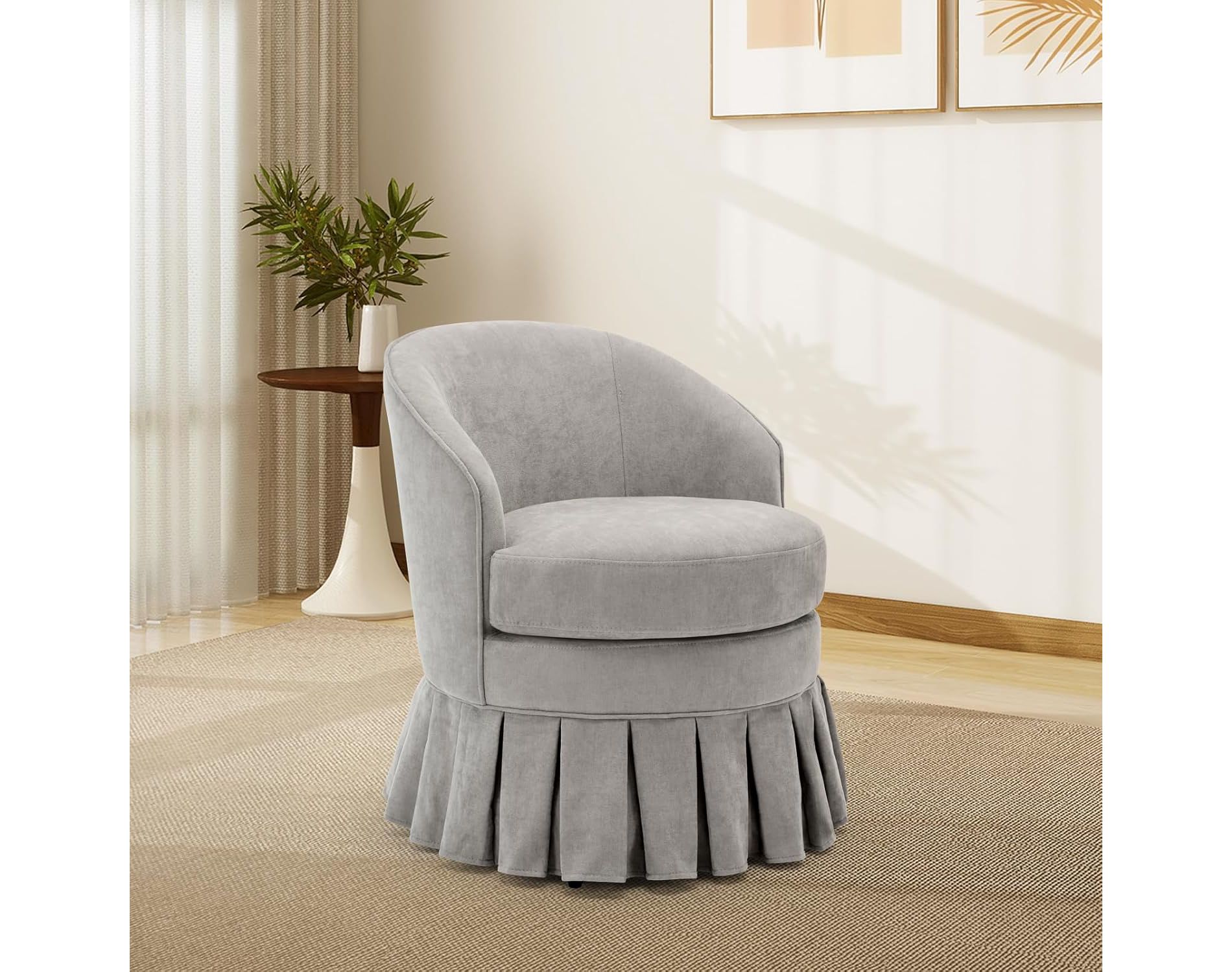 22.24in Mid-Century Modern Dining Chair with Ruffle Skirt - Upholstered Armchair for Bedroom/Living Room/Small Spaces