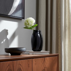 Decorative Glass Vase with Striped Finish for Living Room Decor - Modern Flower Vase for Home, Bedroom, and Office Decor - House Decor - Black - 1 of 4