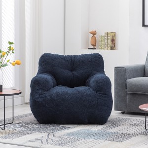 Soft Teddy Fabric Bean Bag Chair, Tufted Lounge Seat with Foam Filling, Modern Accent Chair for Living Room-Baofuwish - 1 of 4