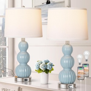 ROTTOGOON Table Lamps for Bedroom Set of 2, 26.5" Bedside Lamps for Living Room with USB Ports Touch Control, Modern Blue Ceramic Nightstand Lamp - 1 of 4