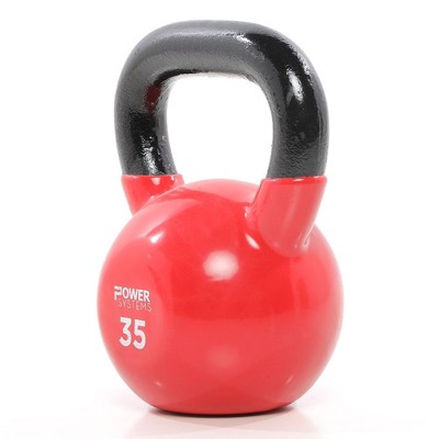 Power Systems Premium Vinyl Covered Cast Iron Kettlebell Prime Home Gym Exercise Weight Training Accessory, 35 Pounds, Red