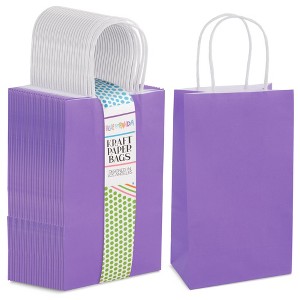 Blue Panda 25 pcs 5"x3.15"x9" Purple Kraft Paper Gift Bags, Party Favor, Shopping Bags with Handles - 1 of 4