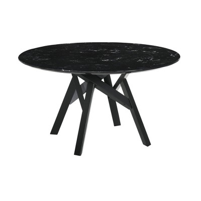 54" Venus Round Mid-Century Modern Dining Table Black Marble - Armen Living