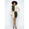 Slickblue Modern Rib Color Block Set – Mock Neck Long Sleeve & High-Waist Mini Skirt in Beige/Olive, Perfect for Events - 3 of 4
