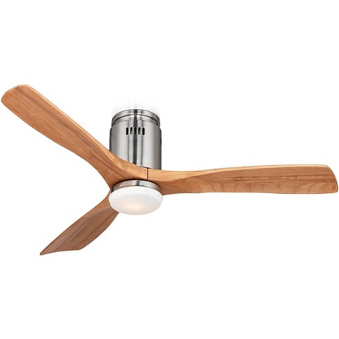 52 Possini Euro Design Modern Hugger Ceiling Fan With Light Led Dimmable Remote Brushed Nickel Light Oak Blades For Living Room Target