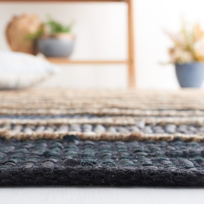 Handmade Black and Natural Leather Striped Area Rug 3' x 5'
