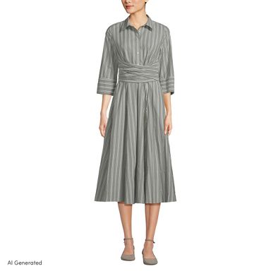 Lands' End Women's Poplin Midi Wrap Front Dress - 10