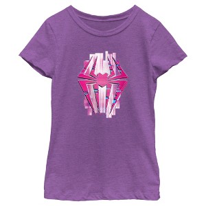 Girl's Spider-Man: Across the Spider-Verse Pink Glitch Spider Logo T-Shirt - 1 of 4