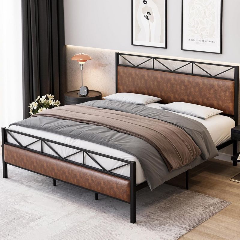 Bed Frame with Leather Headboard & Footboard, 2 of 7