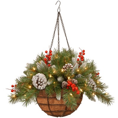 National Tree Company 20in. Frosted Berry Hanging Basket with Battery Operated Warm White LED Lights