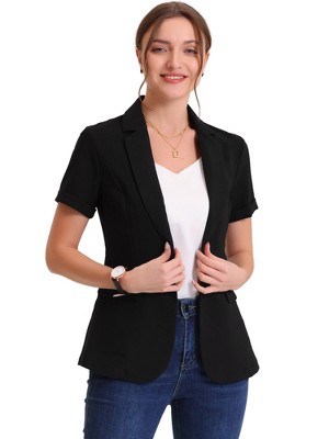 INSPIRE CHIC Women's Notch Lapel Collar One Button Office Formal Short Sleeve Blazer