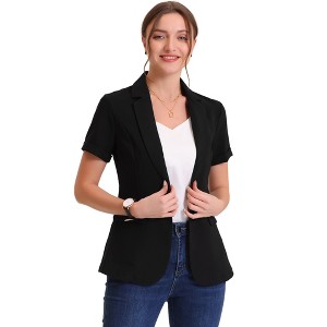 INSPIRE CHIC Women's Notch Lapel Collar One Button Office Formal Short Sleeve Blazer - 1 of 4
