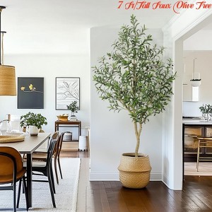 Home Office 5ft/6ft/7ft Tall Faux Olive Tree, Olive Trees Artificial w/ White Planter, Realistic Potted Silk Artificial Olive Tree w/Green Leaves - 1 of 4