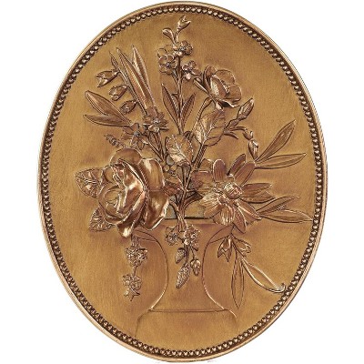 Attop Vintage Wall Sculptures Gold Flower Wall Art Hand Painted Ornate Wall Hanging Decoration Antique Pediment Wall Statue Gold