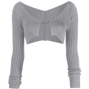 Women's Cropped Shrug Sweaters Long Sleeve Ruffle Rib Knit Bolero Open Front Short Cardigan S-2XL - 1 of 1