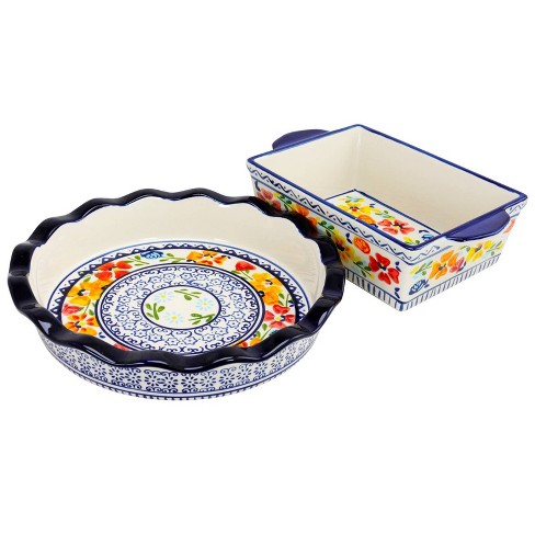 Gibson Elite Anaya 2 Piece Rectangle Stoneware Bakeware Set with Hand  Painted Designs