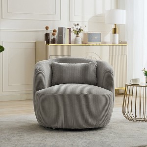 Hrinhom 34.3"W Barrel Accent Chair,Modern Upholstered 360° Swivel Armchair with Metal Base - 1 of 4