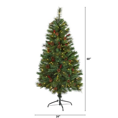 5ft Green Pine Artificial Christmas Tree with LED Lights and Pine Cones