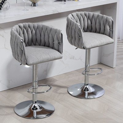 NicBex Swivel Bar Stools Set of 2 with Woven Backrest,Adjustable Counter Height Bar Chairs,Island Chairs with Chrome Base,Barstools for Cafe,Bar