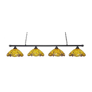Toltec Lighting Oxford 4 - Light Island Pendant Light in  Matte Black with 16" Amber Dragonfly Art Glass Shade - 1 of 1