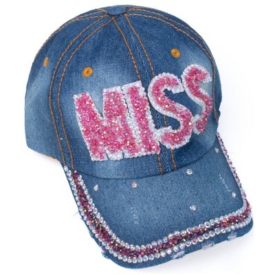 Women's Casual 100% Cotton Denim Baseball Bling Studs Cap