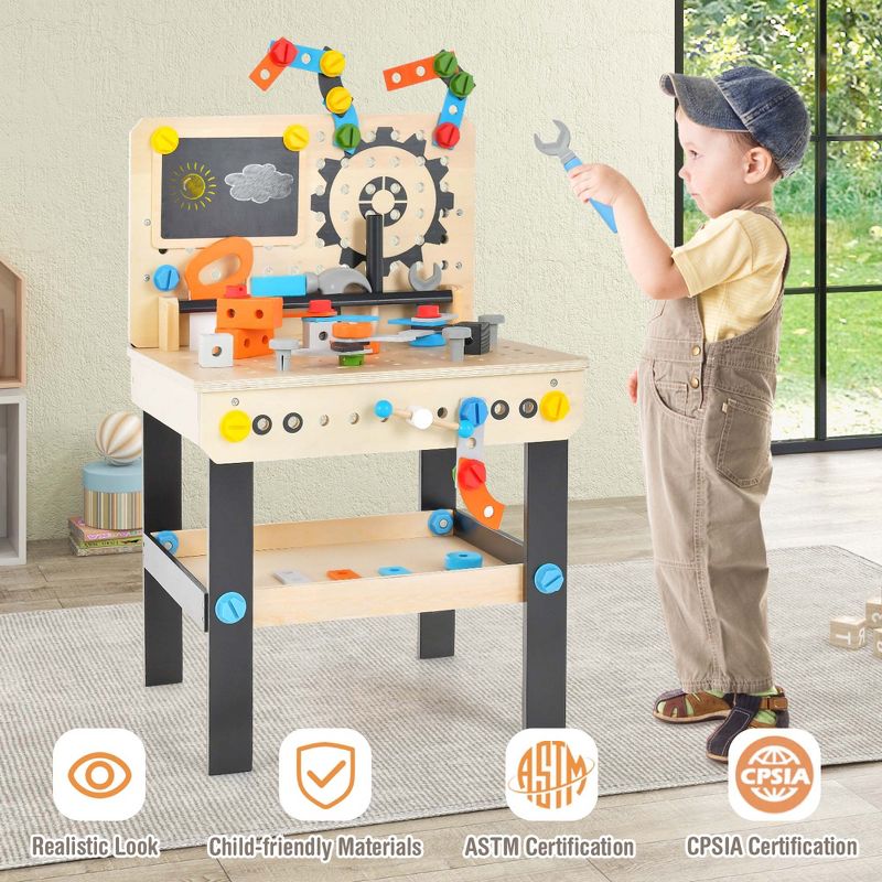 Costway Kids Tool Bench, Pretend Play Workbench with Tools Set & Realistic Accessories, 4 of 11