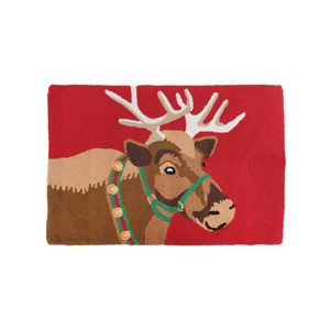 C&F Home 2' x 3' Christmas Reindeer w/ Jingle Bells Acrylic Loop Indoor Accent Floor Door Rug - 1 of 2