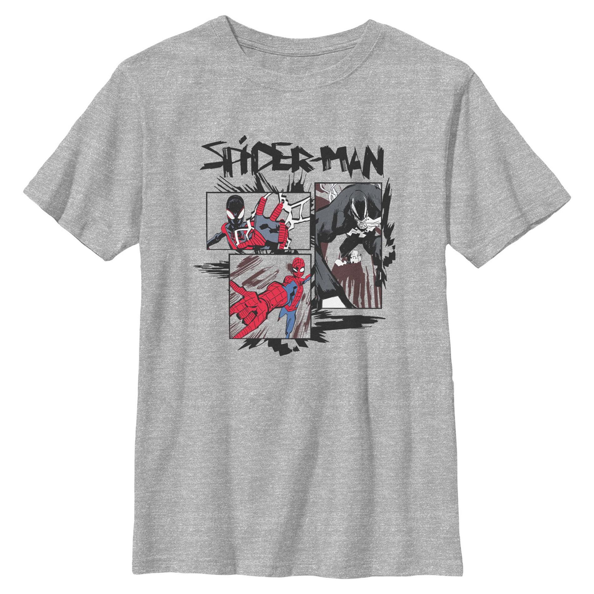 Boys Marvel: Spider-Man Miles, Peter, and Venom Boxed Up T Shirt - Sport Grey - X Small