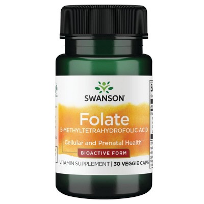 Swanson Folate (5-Methyltetrahydrofolic Acid) 400 Mcg 30 Veggie Capsules.