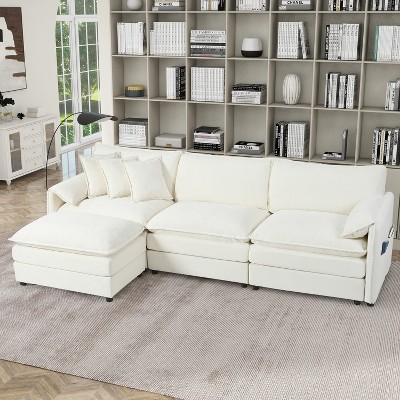 DOMETOUR Modular Sectional Sofa, Oversized Deep Seat L Shaped Couch Set for Living Room, 3-Seater Chenille Cloud Couches with Movable Ottoman