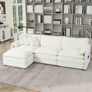 DOMETOUR Modular Sectional Sofa, Oversized Deep Seat L Shaped Couch Set for Living Room, 3-Seater Chenille Cloud Couches with Movable Ottoman - 1 of 4