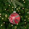 Northlight Poinsettia and Holly Glass Christmas Ball Ornament - 4" - Red - 2 of 4