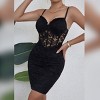 Women's Deep V Neck Bodycon Dress Lace Hollow Out Sexy Slim Fit Club Party Mini Dress Spaghetti Strap Sleeveless - 3 of 4