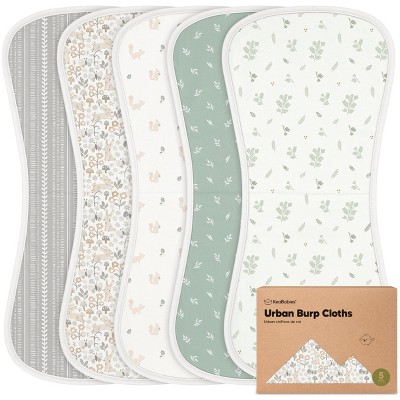 KeaBabies 5pk Urban Baby Burp Cloths, Organic Burping Cloth for Babies, Burp Rags for Baby Girls, Boys