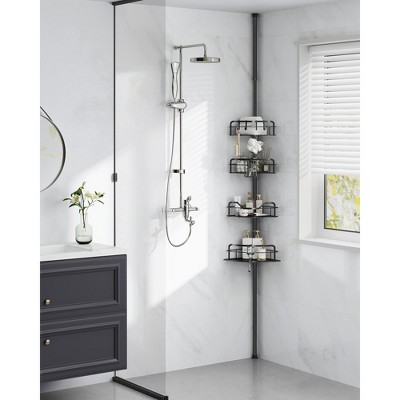 4-Tier Corner Shower Caddy Tension Pole, Rust-Resistant Adjustable Shower Organizer Shelf, No Drilling Needed, 31.5 to 127.2 Inches