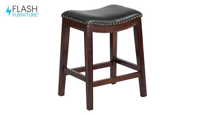 Flash Furniture 26'' High Backless Wood Counter Height Stool with LeatherSoft Saddle Seat, 2 of 12, play video