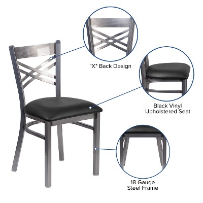 Black Metal Cross Back Side Chair with Vinyl Seat