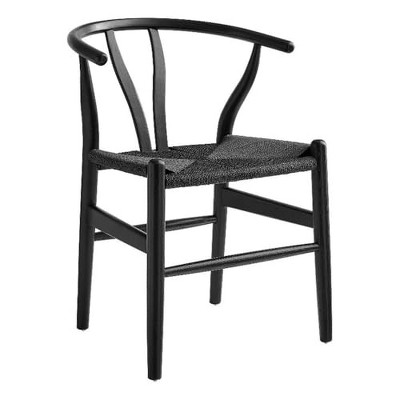 Modway  Amish Wood Rope Dining Room Chair in Black Black - 29 Inch Tall Solid Elm Wood Accent Armchair