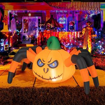 Costway 5 FT Long Halloween Inflatable Pumpkin Spider Blow-up Decoration with LED Light