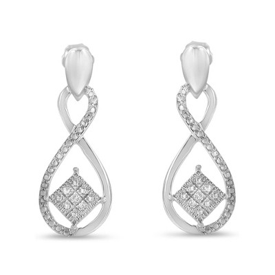 Haus of Brilliance Silver Round-Cut Diamond Accent Tilted Square and Infinity Drop Earrings