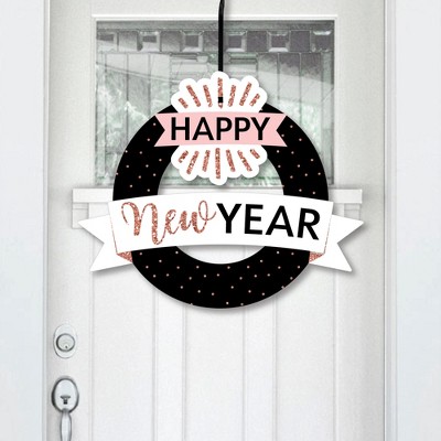 Big Dot of Happiness Rose Gold Happy New Year - Outdoor New Years Eve Party Decor - Front Door Wreath