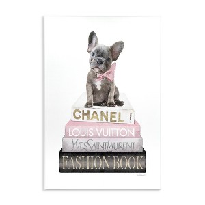 Stupell Industries French Bulldog Pink Fashion Books Wall Plaque Art, 10" x 15" - 1 of 4
