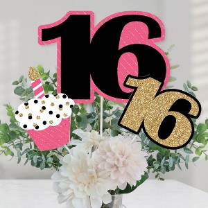 Big Dot of Happiness Chic 16th Birthday - Pink, Black and Gold - Birthday Party Centerpiece Sticks - Table Toppers - Set of 15 - 1 of 4